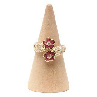 美品  リング 指輪 K18 ルビー0.66ct ダイ(リング(指輪))