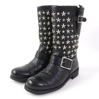 JIMMY CHOO - 美品 JIMMY CHOO ジミーチュウ BIKER バイカー レザー スタースタッズ付 ショートブーツ エンジニアブーツ ブラック シルバー 36.5 箱・保存袋付き イタリア製 レディース