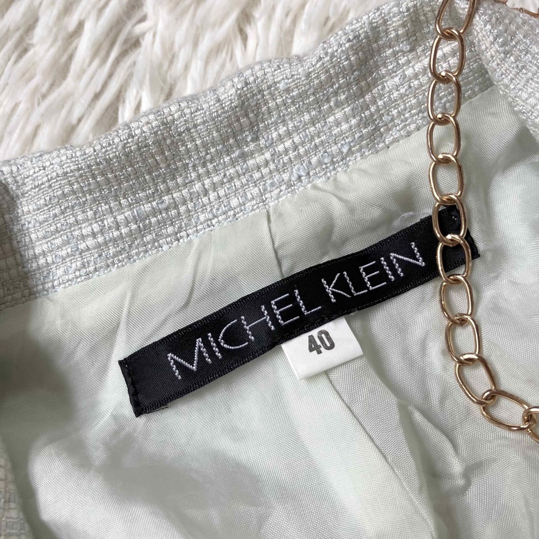 MICHEL KLEIN(ミッシェルクラン)の◆MICHEL KLEIN◆襟付きツイードジャケット◆ペールグリーン◆入学式◆L レディースのジャケット/アウター(テーラードジャケット)の商品写真