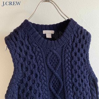 ジェイクルー(J.Crew)のジェイクルー ハンドニット コットン アクリル ケーブルニット ベスト ネイビー(ベスト/ジレ)