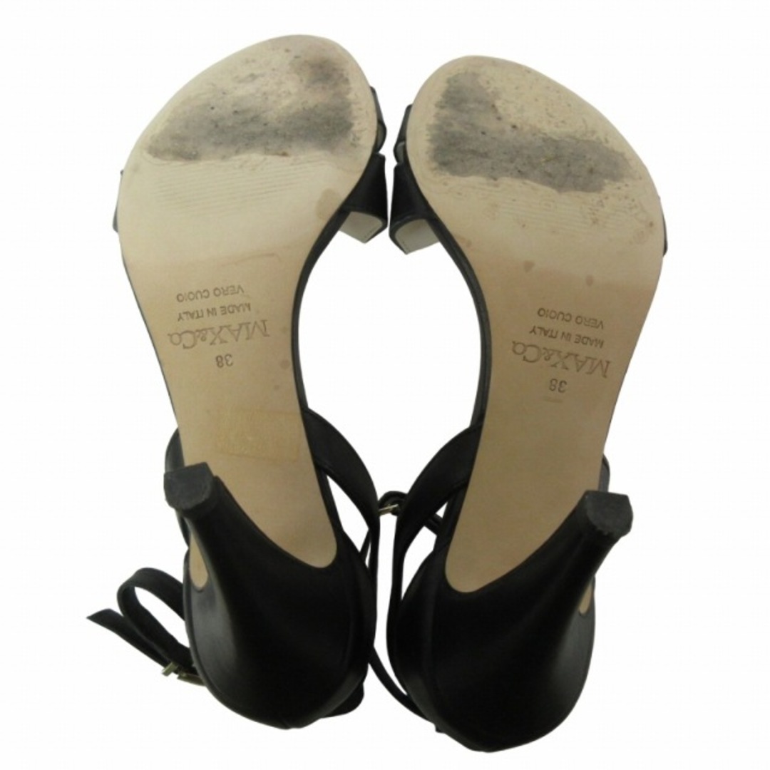 Max & Co.(マックスアンドコー)のマックス&コー サンダル ハイヒール オープントゥ リボン レザー 黒 白 38 レディースの靴/シューズ(サンダル)の商品写真