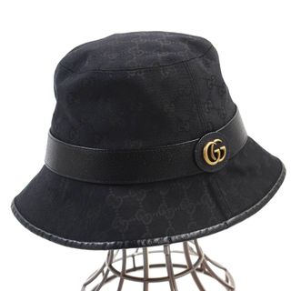 グッチ(Gucci)の極美品 GUCCI グッチ 576587 GGマーモント レザートリム GGキャンバスバケットハット ブラック M/58cm 保存袋付き イタリア製 正規品 メンズ(ハット)