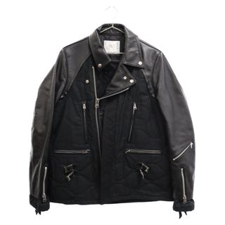 サカイ(sacai)のSacai サカイ 21AW oversized contrast panel biker jacket レザー キルティング ドッキング コンビネーション ライダース ジャケット ブラック 21-02548M(ライダースジャケット)