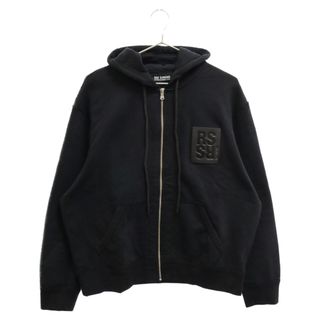 ラフシモンズ(RAF SIMONS)のRAF SIMONS ラフシモンズ 23SS ZIPPED HOODIE WITH RS HAND SIGNS ON SLEEVES 231-191 RSワッペンジップアップパーカー ブラック(パーカー)