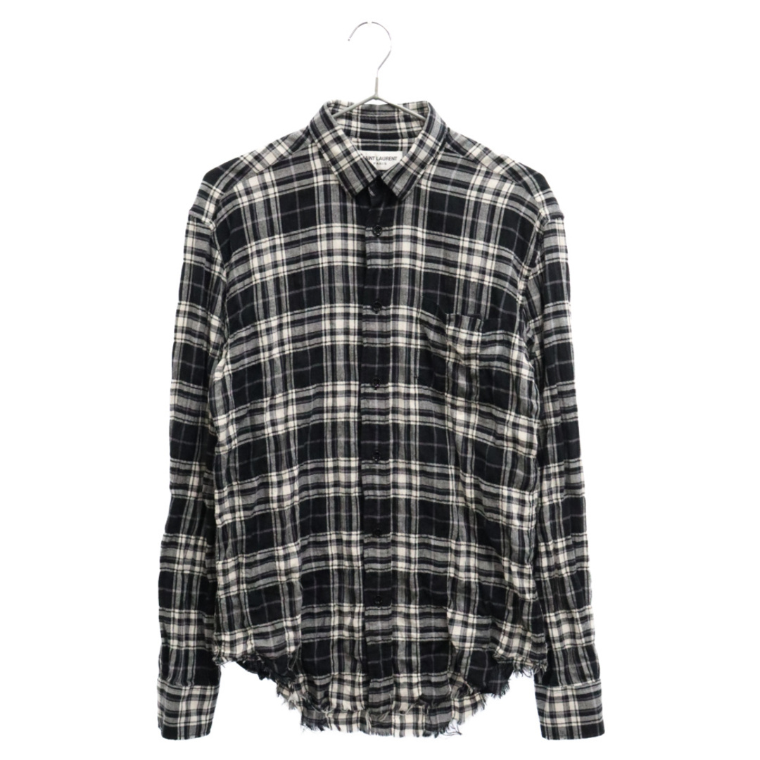 Saint Laurent(サンローラン)のSAINT LAURENT PARIS サンローランパリ Raw Hem Flannel Shirt 411620 Y018P シワ加工ローヘムカットオフフランネルチェック長袖シャツ ブラック メンズのトップス(シャツ)の商品写真