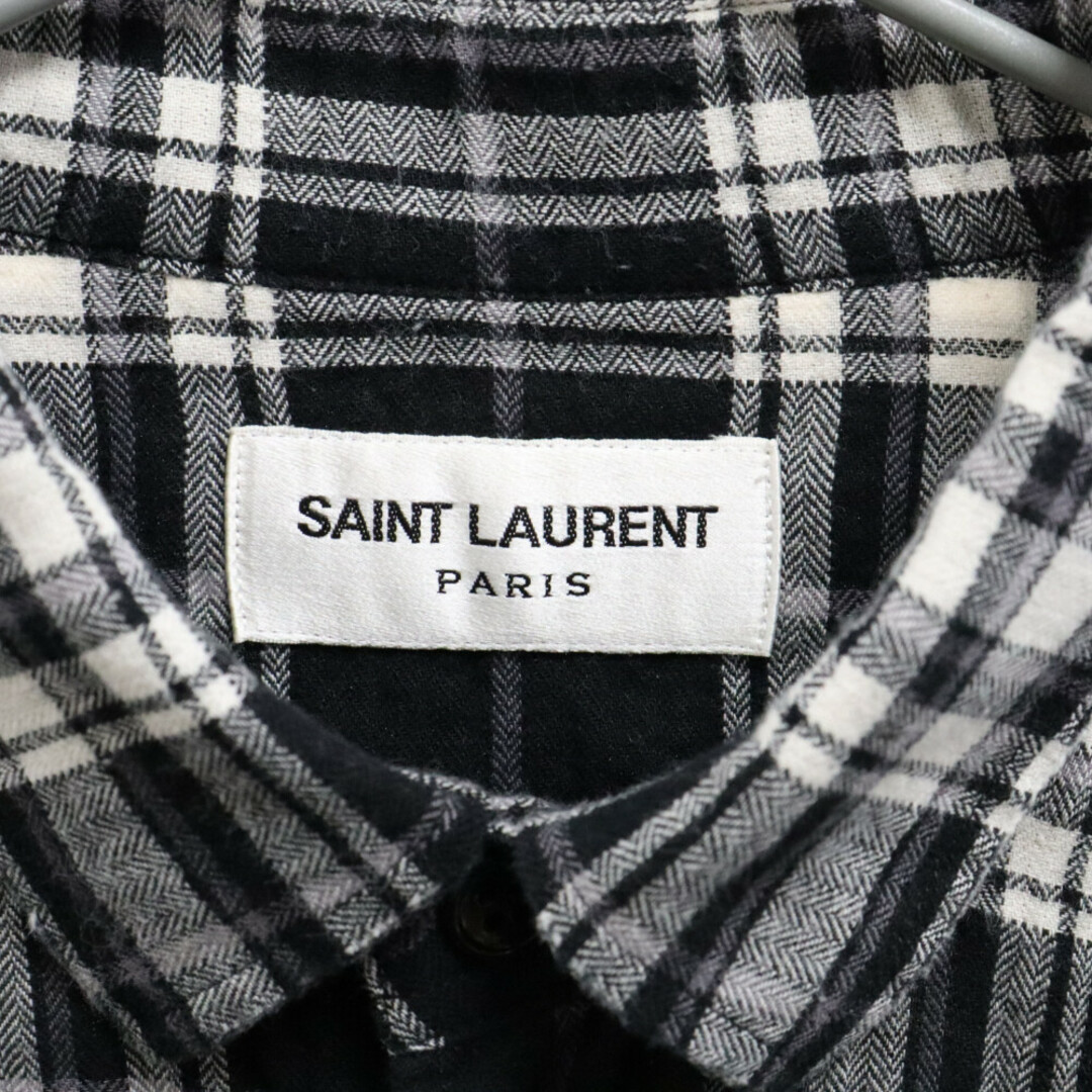 Saint Laurent(サンローラン)のSAINT LAURENT PARIS サンローランパリ Raw Hem Flannel Shirt 411620 Y018P シワ加工ローヘムカットオフフランネルチェック長袖シャツ ブラック メンズのトップス(シャツ)の商品写真