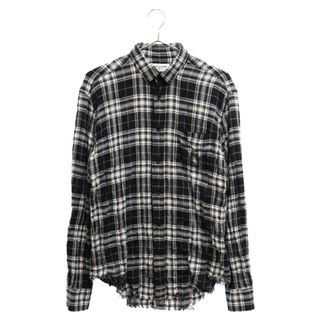 サンローラン(Saint Laurent)のSAINT LAURENT PARIS サンローランパリ Raw Hem Flannel Shirt 411620 Y018P シワ加工ローヘムカットオフフランネルチェック長袖シャツ ブラック(シャツ)