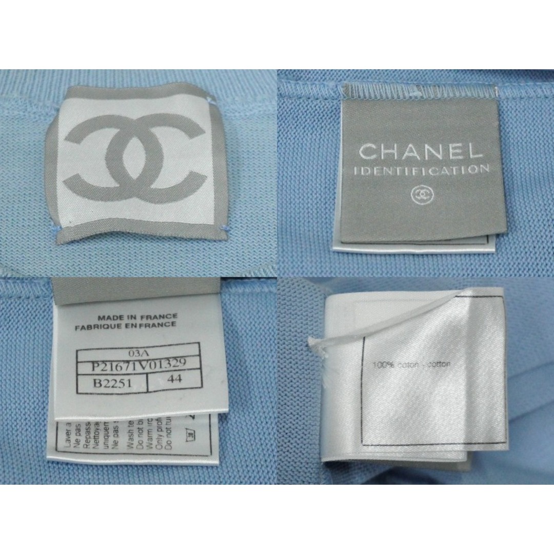 CHANEL シャネル スポーツライン 半袖ニット Tシャツ ココマーク ブルー コットン P21671V01329 良品 中古 61160