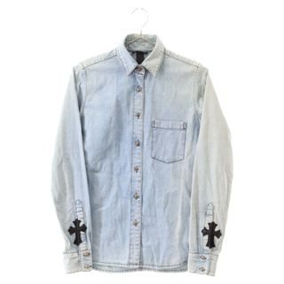 クロムハーツ(Chrome Hearts)のCHROME HEARTS クロムハーツ LOOSEENDS LS ルーズエンド レザークロスパッチ クロスボールボタン 長袖デニムシャツ 長袖シャツ ライトブルー(シャツ)