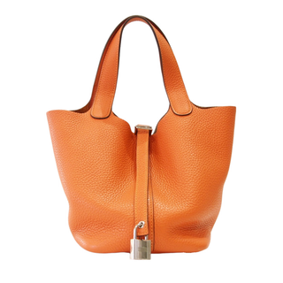 エルメス(Hermes)のR241-20 HERMES エルメス ピコタンロック PM 18 □R刻印 トリヨン クレマンス オレンジ シルバー金具 ハンドバッグ 【他サイト併売品】(ハンドバッグ)