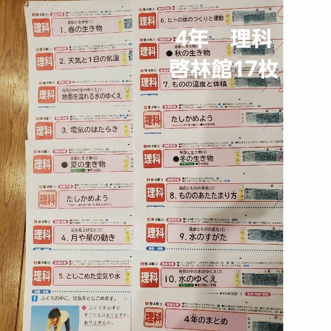 最新！4年　理科カラーテスト　１年分17枚　啓林館 エンタメ/ホビーの本(語学/参考書)の商品写真