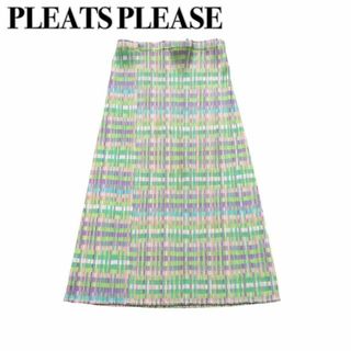 新品同様 PLEATS PLEASE プリーツプリーズ ロングスカート チェック(ロングスカート)