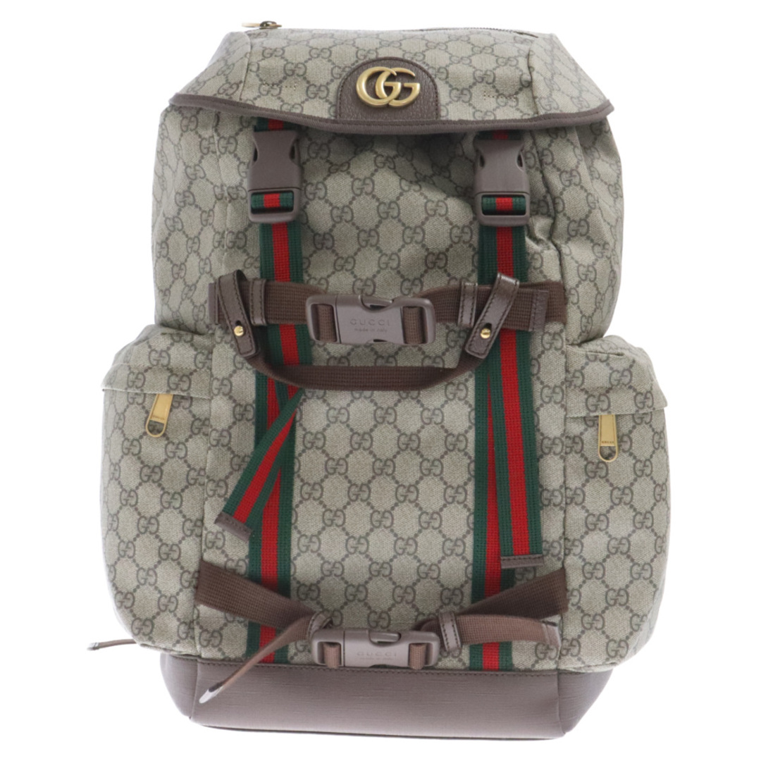 Gucci(グッチ)のGUCCI グッチ スケートボードバックパック GGスプリーム シェリーライン ウェビング リュック ブラウン メンズのバッグ(バッグパック/リュック)の商品写真