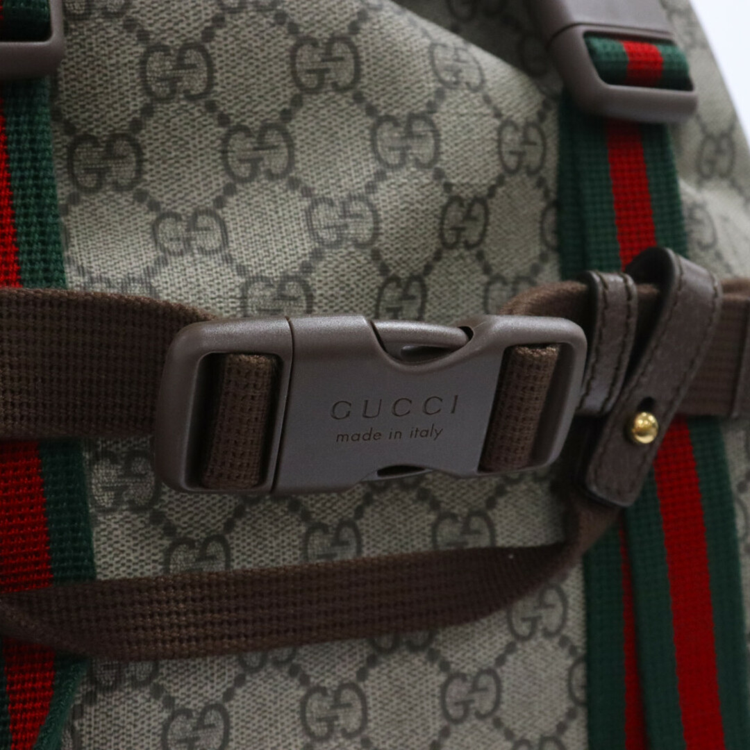 Gucci(グッチ)のGUCCI グッチ スケートボードバックパック GGスプリーム シェリーライン ウェビング リュック ブラウン メンズのバッグ(バッグパック/リュック)の商品写真