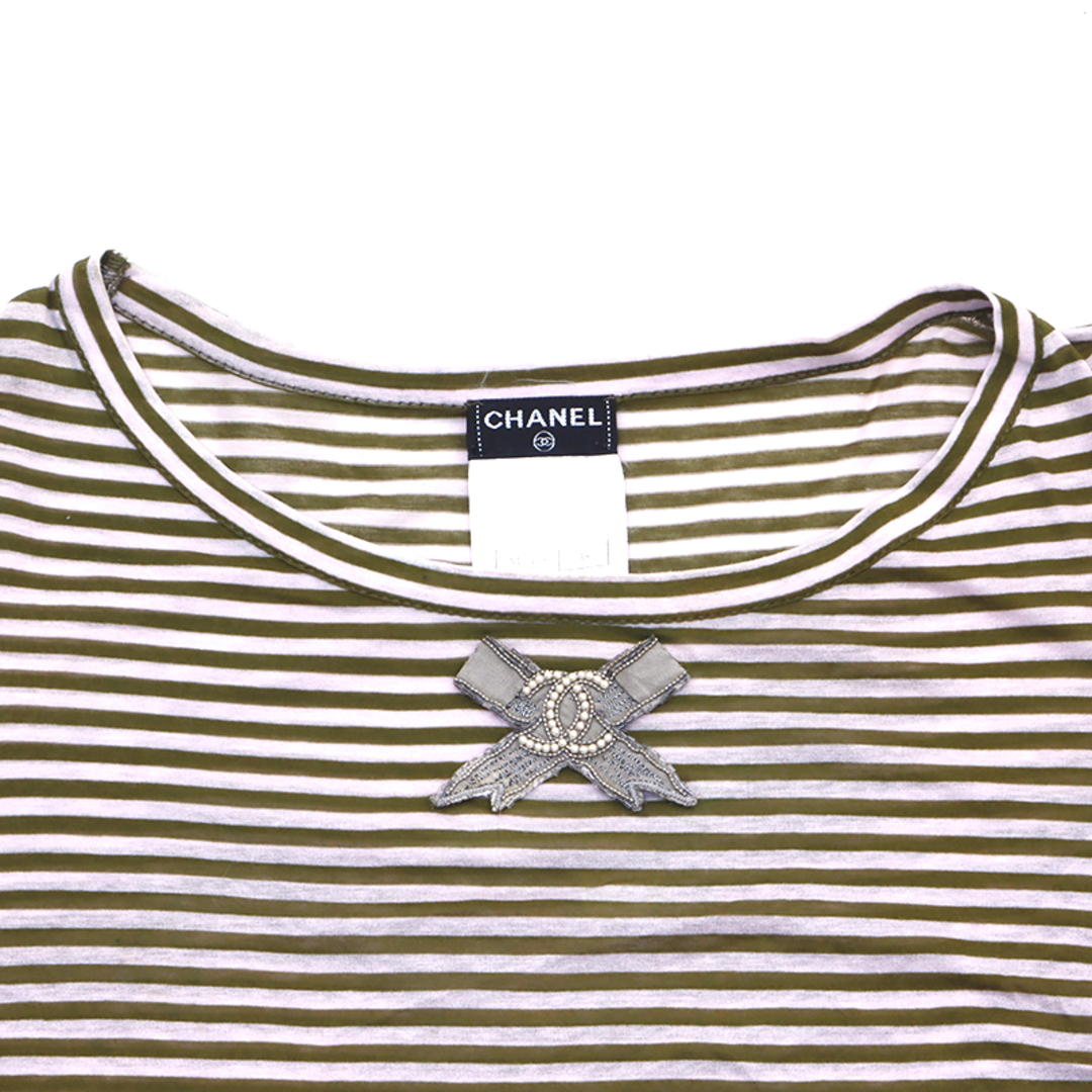 CHANEL(シャネル)のシャネル CHANEL ボーダー ココマーク リボン  半袖Ｔシャツ コットン レディースのトップス(Tシャツ(半袖/袖なし))の商品写真