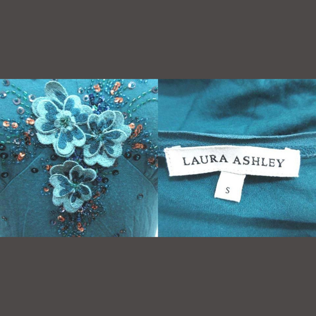 LAURA ASHLEY(ローラアシュレイ)のローラアシュレイ カットソー ノースリーブ フリル Vネック 装飾 S 緑 レディースのトップス(カットソー(半袖/袖なし))の商品写真