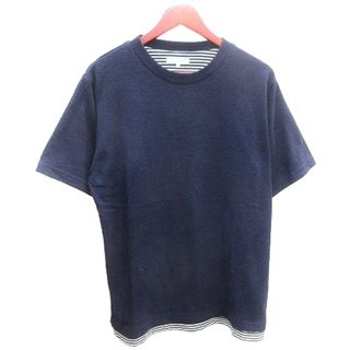 グローバルワーク(GLOBAL WORK)のグローバルワーク カットソー Tシャツ パイル地 ボーダー 半袖 XL 紺(Tシャツ/カットソー(半袖/袖なし))