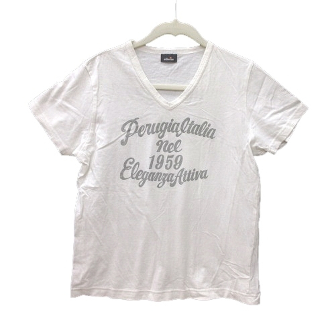 ellesse(エレッセ)のエレッセ ellesse カットソー Tシャツ Vネック プリント 半袖 L 白 レディースのトップス(Tシャツ(半袖/袖なし))の商品写真