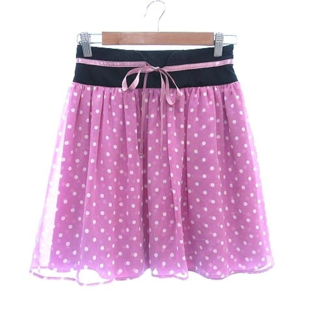 MINIMUM(ミニマム)のミニマム フレアスカート ミニ ドット シフォン パイピング リボン 2 ピンク レディースのスカート(ミニスカート)の商品写真
