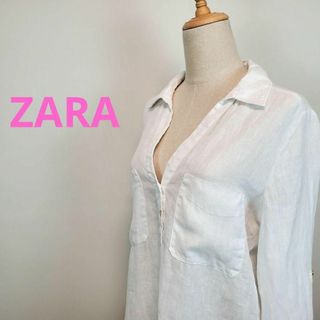 ザラ(ZARA)のザラZARA(L)麻混合ロールアップシャツ長袖金ボタン(シャツ/ブラウス(長袖/七分))