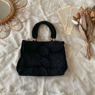 グリモワール(Grimoire)のvintageヴィンテージレトロusedベルベットぐるぐる刺繍ハンドバッグ(ハンドバッグ)