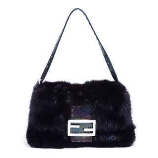 フェンディ(FENDI)のフェンディ FENDI ファー ブラック シルバー金具 ミニ  ハンドバッグ(ハンドバッグ)