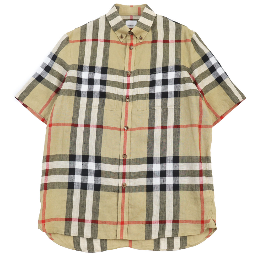 BURBERRY(バーバリー)の極美品 BURBERRY バーバリー 8051073 リネン100％ ノバチェック柄 ボタンダウン 半袖シャツ ベージュ S 正規品 メンズ 春夏おすすめ◎ メンズのトップス(シャツ)の商品写真