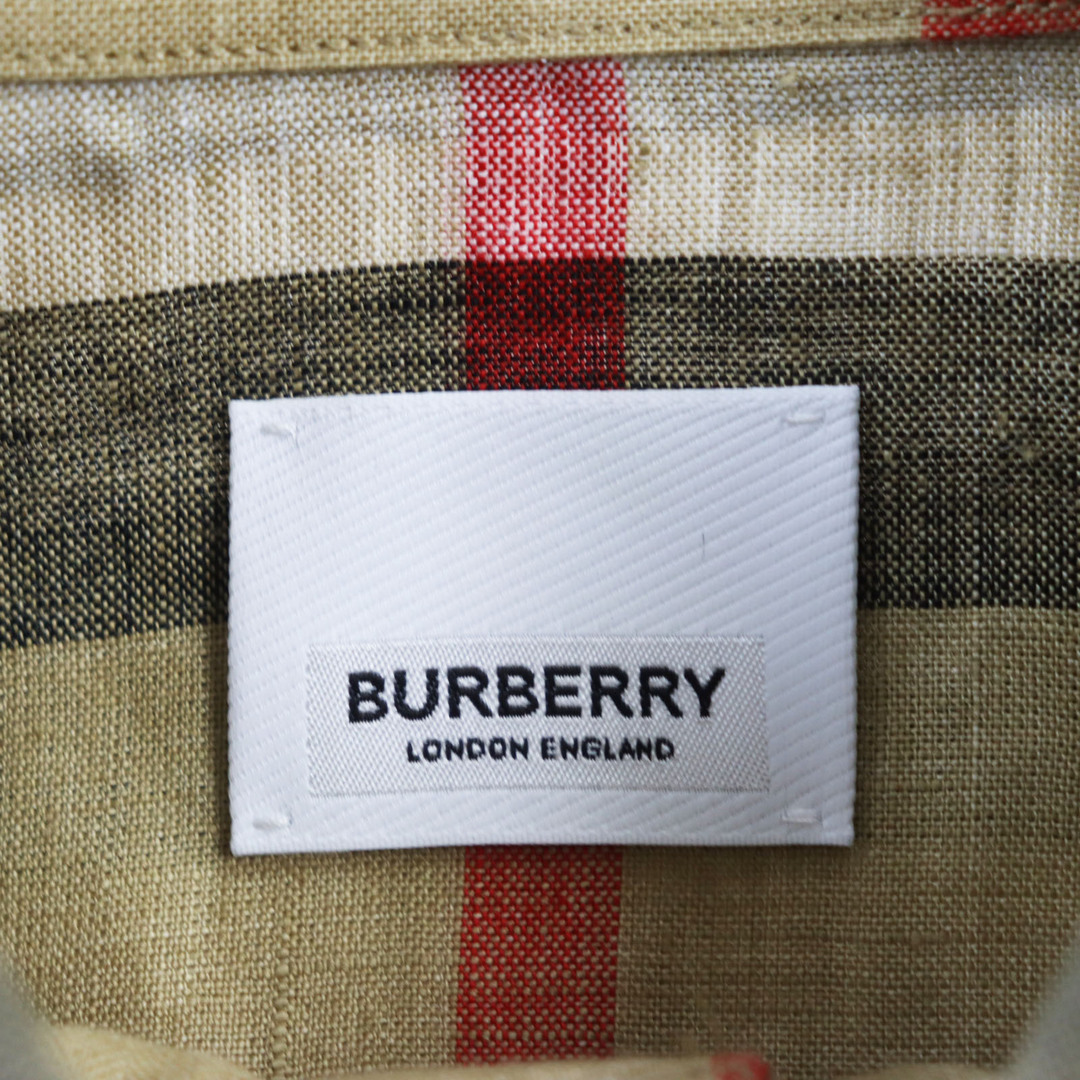 BURBERRY(バーバリー)の極美品 BURBERRY バーバリー 8051073 リネン100％ ノバチェック柄 ボタンダウン 半袖シャツ ベージュ S 正規品 メンズ 春夏おすすめ◎ メンズのトップス(シャツ)の商品写真