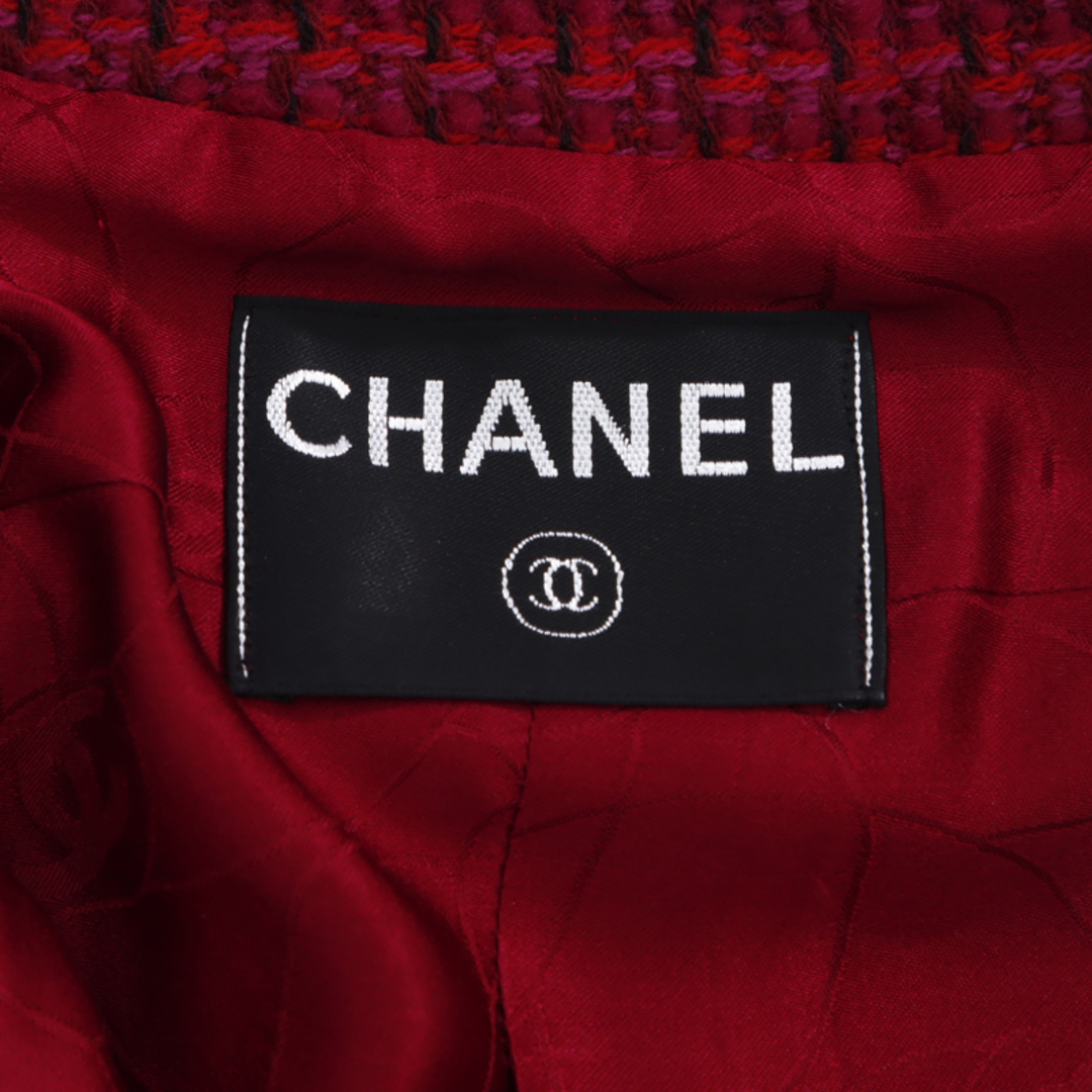 CHANEL(シャネル)のシャネル CHANEL ツイード ココボタン ショート シルク Size:38 2000s ノーカラージャケット レディースのジャケット/アウター(ノーカラージャケット)の商品写真