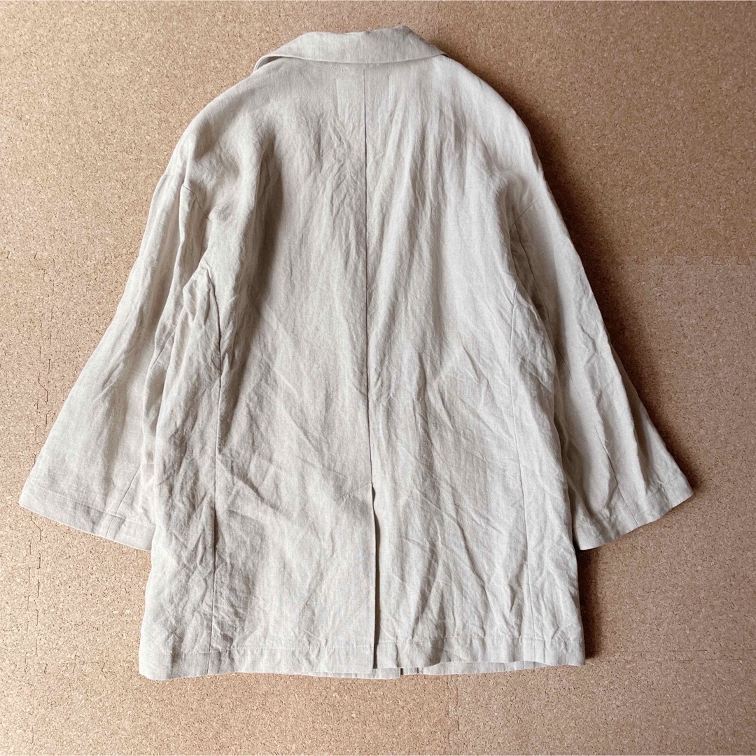 コエル リネン100% ダブルボタン テーラードジャケット 日本製 ベージュ レディースのジャケット/アウター(テーラードジャケット)の商品写真