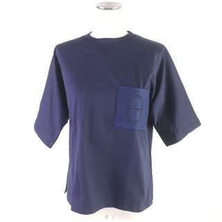 エルメス(Hermes)の未使用品 HERMES エルメス 21AW コットン100％ シェーヌダンクル ワッペン クルーネック ポケットTシャツ 半袖Ｔシャツ ネイビー 34 箱付き フランス製 正規品 レディース(Tシャツ(半袖/袖なし))