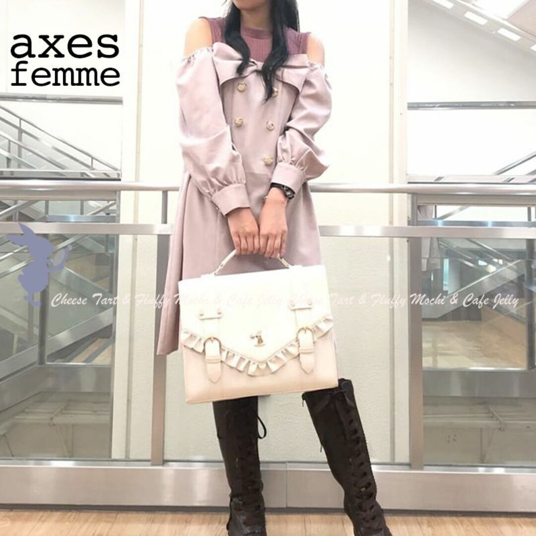 axes femme POETIQUE(アクシーズファムポエティック)のaxes femme POETIQUE リボンデザイン肩あきワンピース ピンク レディースのワンピース(ひざ丈ワンピース)の商品写真