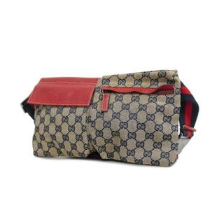 グッチ(Gucci)の【4gc2338】グッチ ウエストバッグ/GGキャンバス/28566/キャンバス/ネイビー/ベージュ/シルバー金具 【中古】 レディース(ボディバッグ/ウエストポーチ)