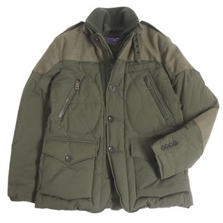 美品 RALPH LAUREN ラルフローレン パープルレーベル ウール エルボーパッチ ミリタリージャケット ダウンジャケット カーキ M 正規品 メンズ