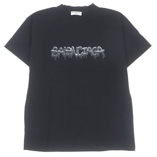 バレンシアガ(Balenciaga)の美品 BALENCIAGA バレンシアガ 22SS 612965 コットン100％ スライムロゴプリント クルーネック カットソー 半袖Ｔシャツ ブラック S 正規品 メンズ(Tシャツ/カットソー(半袖/袖なし))