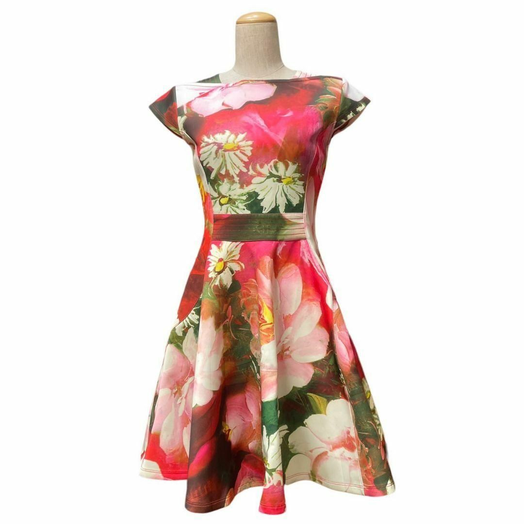 TED BAKER(テッドベイカー)の極美品 テッドベイカー TED BAKER 花柄 ワンピース フレア Aライン レディースのワンピース(ひざ丈ワンピース)の商品写真