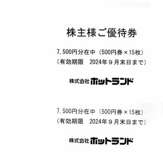 ホットランド株主優待券15000円分（500円券×30枚）2024年9月30日迄(レストラン/食事券)