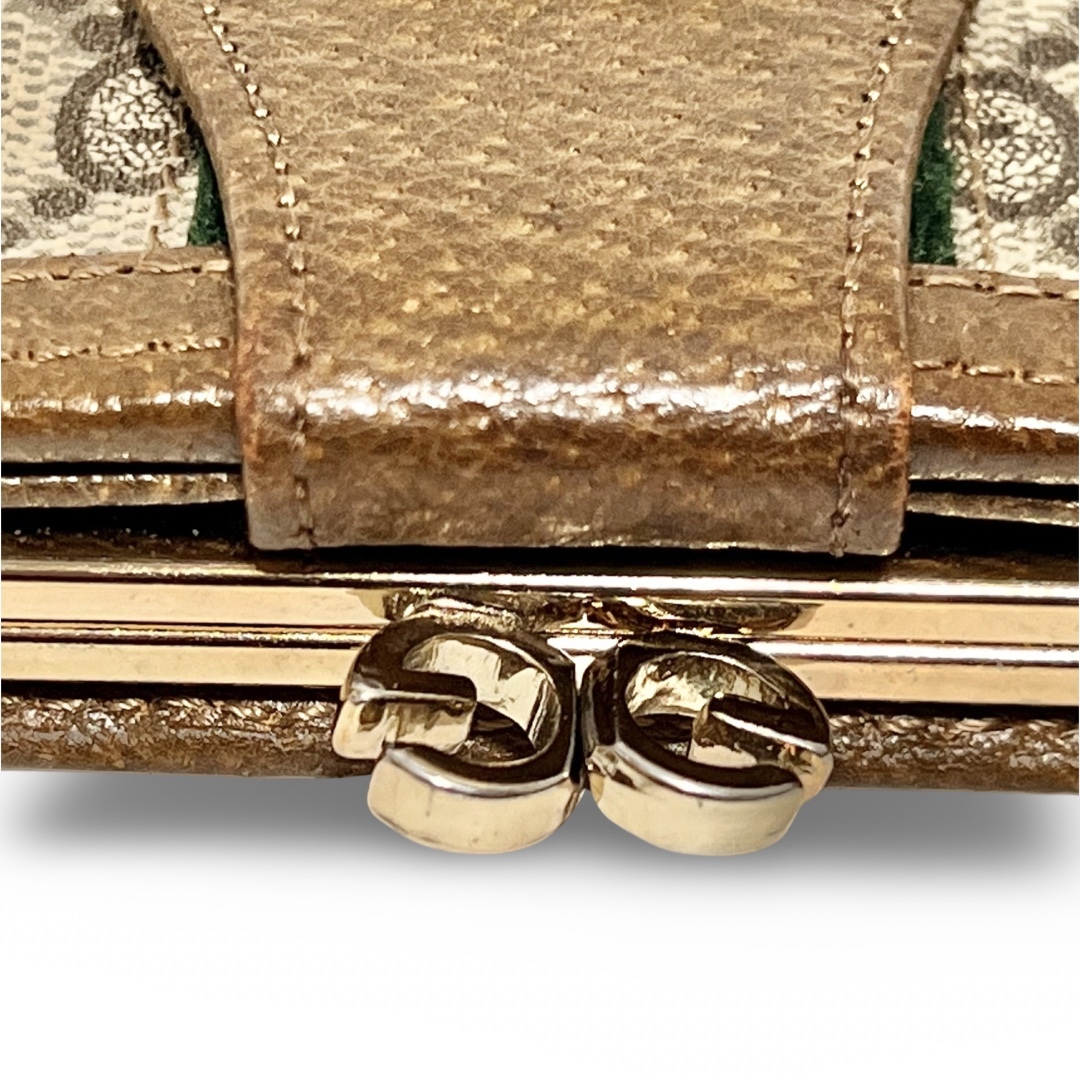 GUCCI オールドグッチ シェリーライン GG がま口 長財布 ブラウン PVC レザー GUCCI オールドグッチ シェリーライン GG がま口 長財布 ブラウン PVC レザー