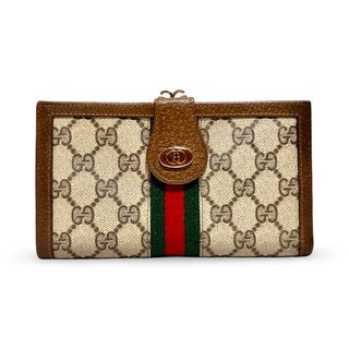 グッチ(Gucci)のGUCCI オールドグッチ シェリーライン GG がま口 長財布 ブラウン PVC レザー(財布)