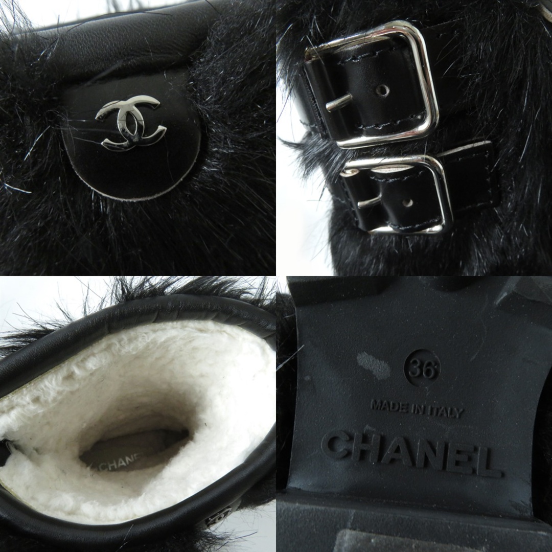 CHANEL(シャネル)の極美品 CHANEL シャネル 10A G27161 希少 ココマーク付 ベルトデザイン エコファー ショートブーツ ブラック 36 箱・保存袋付き イタリア製 レディース レディースの靴/シューズ(ブーツ)の商品写真