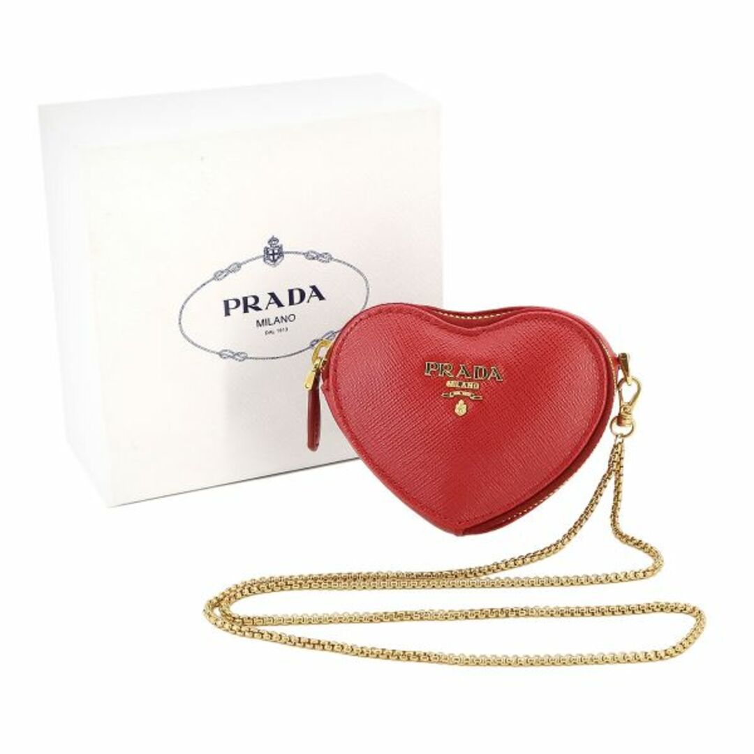 PRADA(プラダ)の未使用 展示品 プラダ PRADA サフィアーノ ハート チェーン ポーチ レザー レッド ストラップ付 1TL400 VLP 90226825 レディースのファッション小物(ポーチ)の商品写真