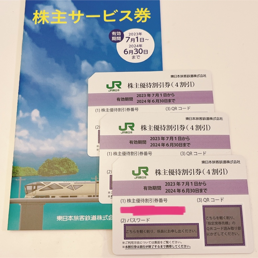 JR(ジェイアール)のJR東日本 株主優待券 3枚  株主サービス券の冊子1冊のセット チケットの乗車券/交通券(鉄道乗車券)の商品写真