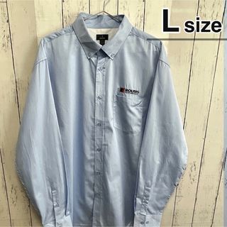 シャツ(shirts)のUSA古着　ワークシャツ　ボタンダウン　L　長袖　企業ロゴ　ライトブルー　水色(シャツ)