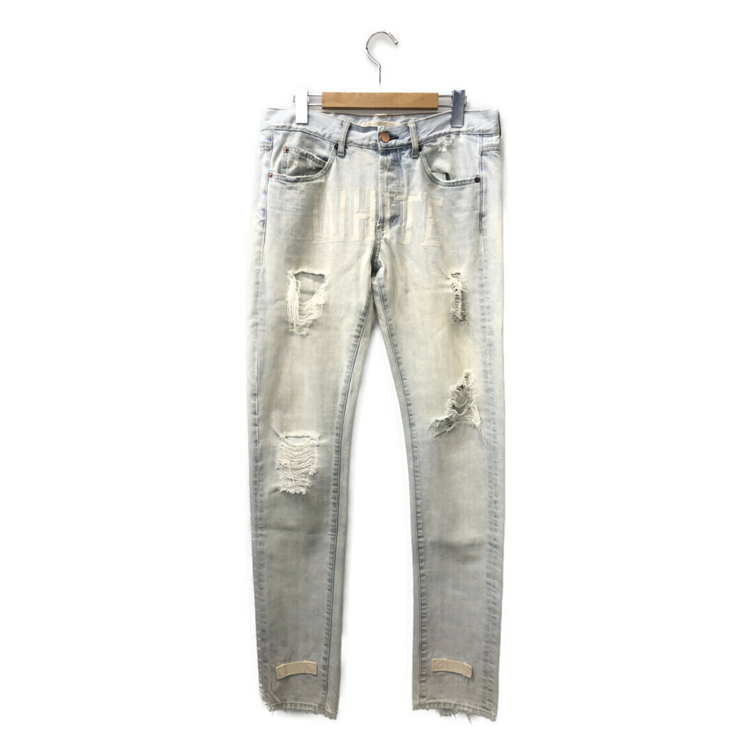Off-White - オフホワイト ダメージ加工 デニムロングパンツ Off-White - オフホワイト ダメージ加工 デニムロングパンツ