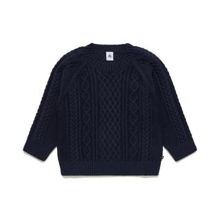 プチバトー(PETIT BATEAU)のプチバトーのアラン編みニットプルオーバー★104cm★4才★ネイビー色(Tシャツ/カットソー)