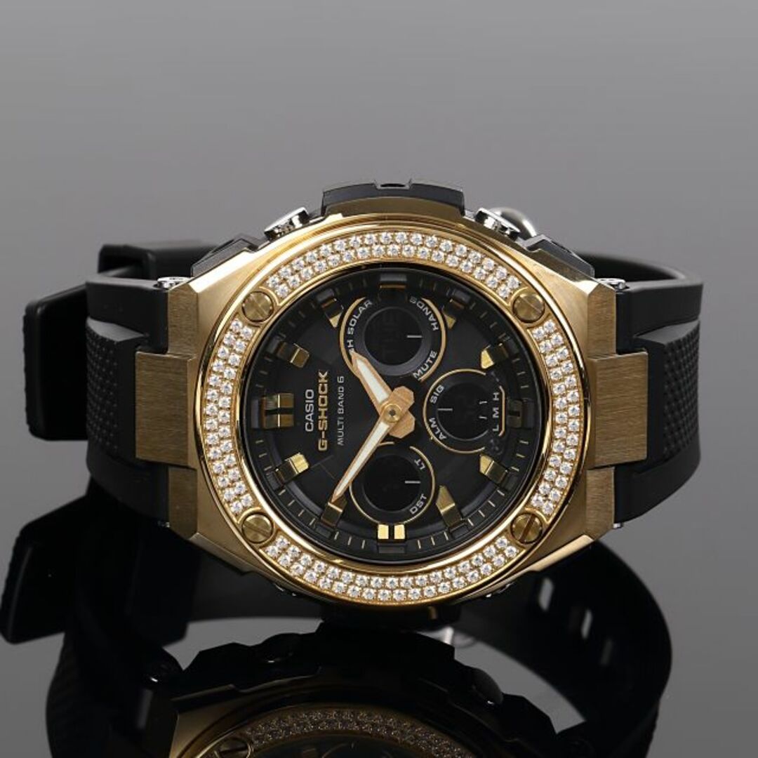 G-SHOCK(ジーショック)のG-SHOCK GST 300 Gスチール ゴールド ２連CZダイヤ（キュービックジルコニア）カスタムベゼル 18K GOLD Kronic クロニック メンズの時計(腕時計(アナログ))の商品写真
