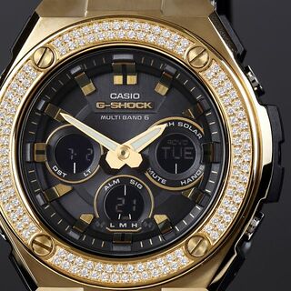 ジーショック(G-SHOCK)のG-SHOCK GST 300 Gスチール ゴールド ２連CZダイヤ（キュービックジルコニア）カスタムベゼル 18K GOLD Kronic クロニック(腕時計(アナログ))