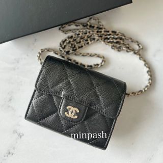 シャネル(CHANEL)のCHANEL チェーンフラップカードホルダー チェーンウォレット キャビアスキン(ショルダーバッグ)