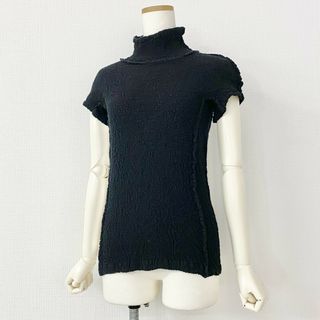 イッセイミヤケ(ISSEY MIYAKE)の46c15 (美品) me ISSEY MIYAKE イッセイミヤケ タートルネック カリフラワー カットソー ブラック プリーツ ポップコーン 日本製 MI34FK511(カットソー(半袖/袖なし))