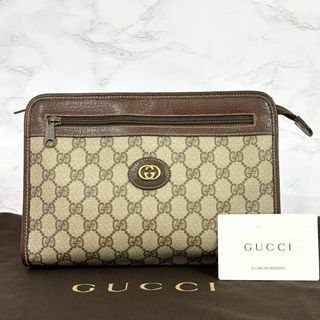 グッチ(Gucci)の美品 グッチ GUCCI クラッチバッグ GG レザー PVC ブラウン(クラッチバッグ)